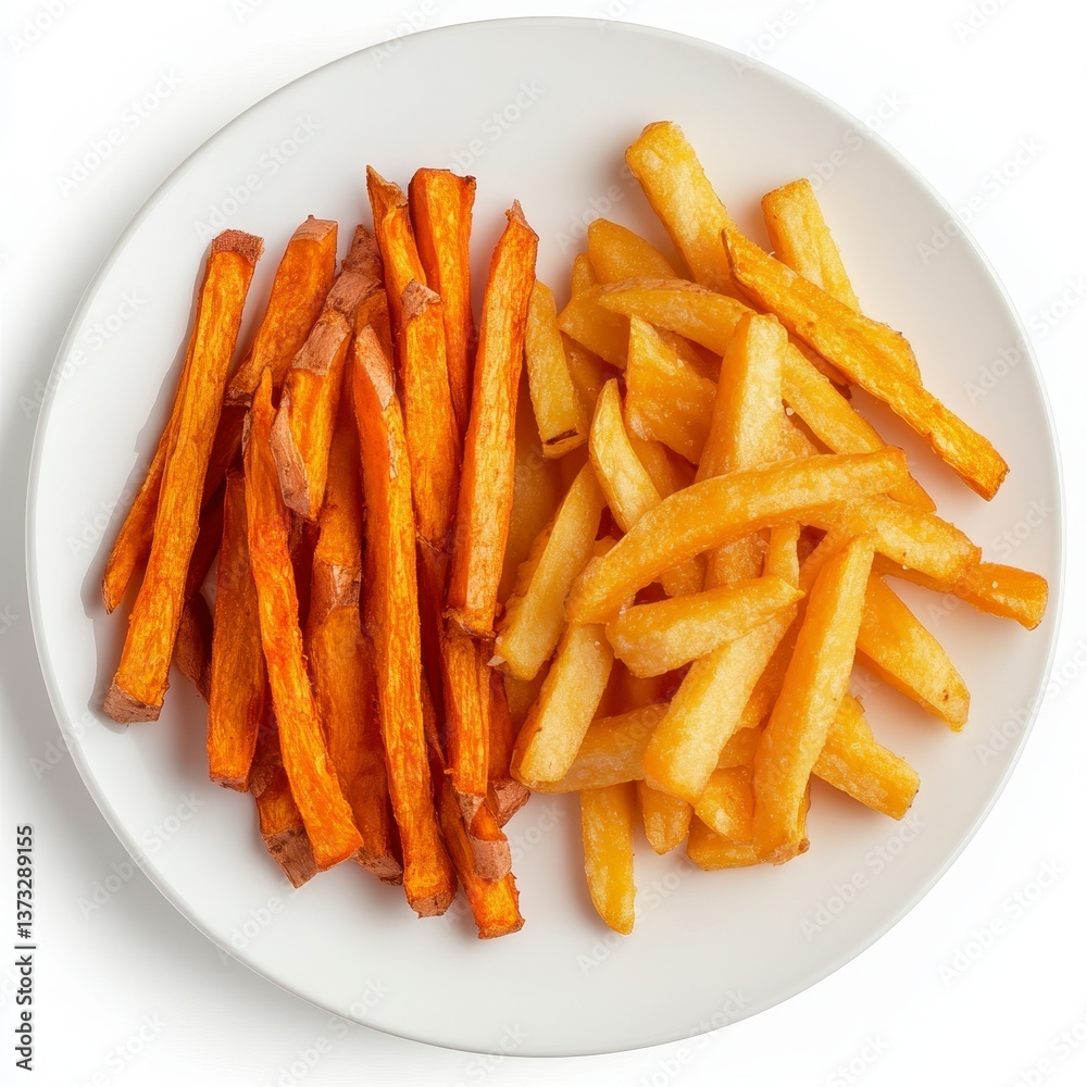 Golden and Orange Fried Potatoes on White Plate Golden and Orange Fried Potatoes on White Plate
