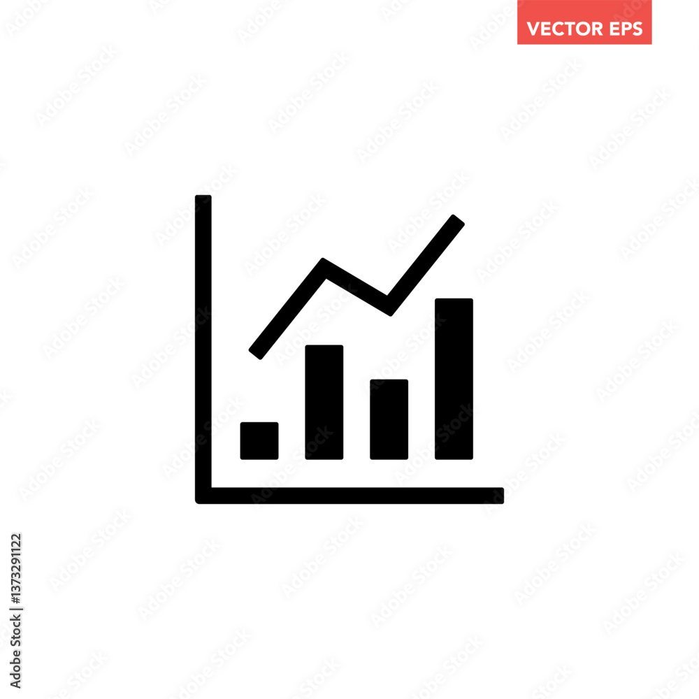 Black single arrow growing up chart graph bars filled icon, success graph trending upwards flat design interface infographic element for app ui ux web button, vector isolated on white background Black single arrow growing up chart graph bars filled icon, success graph trending upwards flat design interface infographic element for app ui ux web button, vector isolated on white background