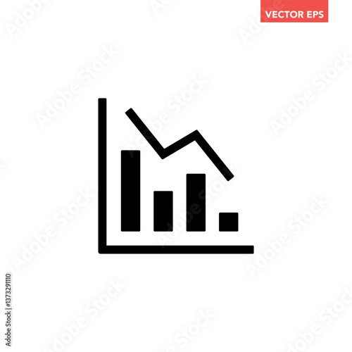 Free Download Black single financial graph with down arrow icon, simple business decline flat design pictogram vector for app ads web banner button ui ux interface elements isolated on white background - GFXLoad