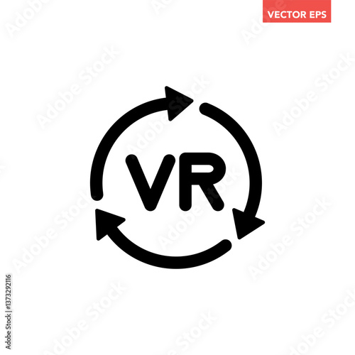 Black single round VR line icon, simple tech loading flat design vector pictogram vector for app ads logotype web website button ui ux interface elements isolated on white background