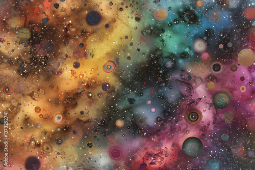 Vibrant Cosmic Nebula with Glowing Stars and Planets