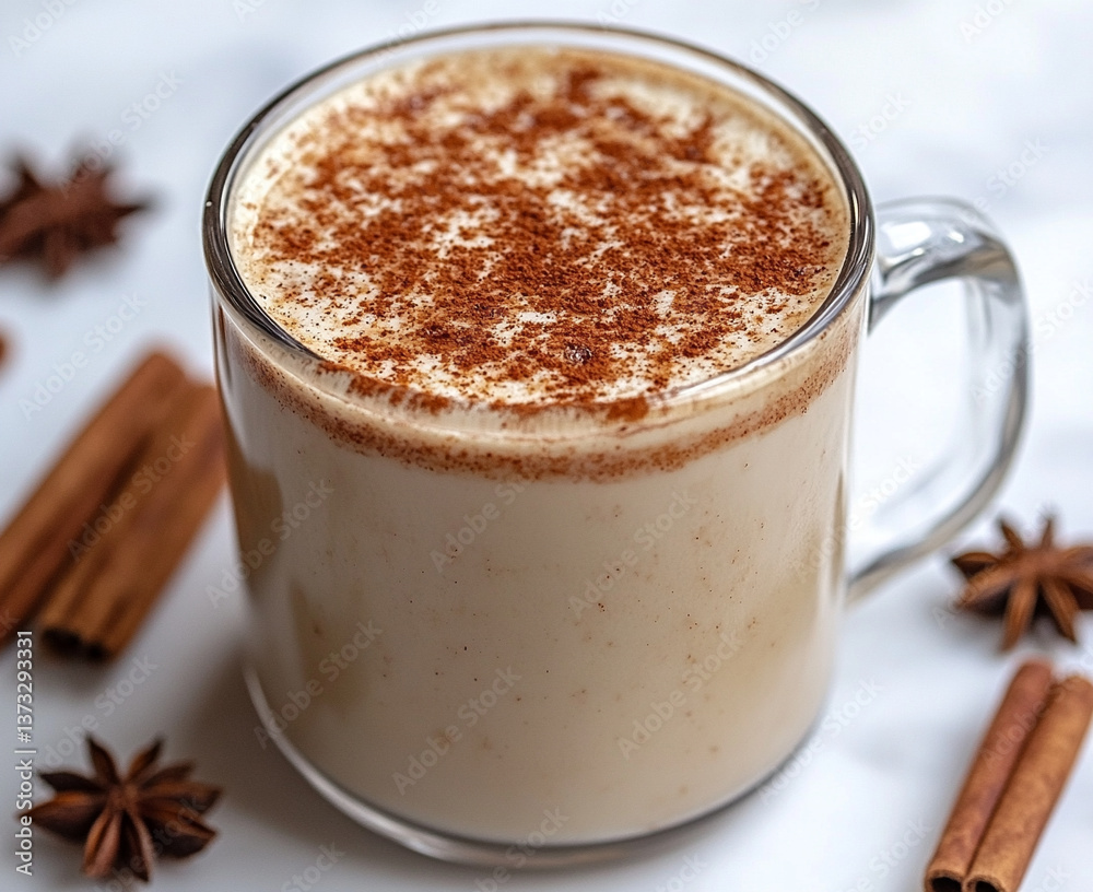Chai Latte with Cinnamon and Star Anise in a Glass Mug Chai Latte with Cinnamon and Star Anise in a Glass Mug