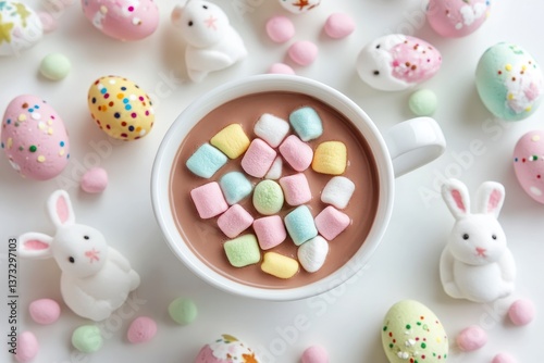 Obraz na płótnie Pastel Easter Treats Hot Chocolate with Marshmallows and Candies w salonie