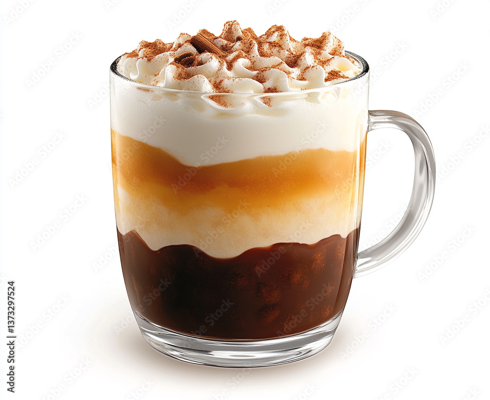 Layered Coffee Desserts with Whipped Cream and Syrup Toppings Layered Coffee Desserts with Whipped Cream and Syrup Toppings