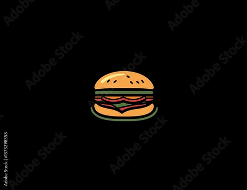 Obraz na płótnie Pixel Art Hamburger Illustration on Black Background w salonie