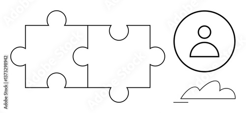 Interlocking puzzle pieces, simple user profile icon, cloud shape. Ideal for teamwork, connection, online storage, profile, collaboration problem-solving minimalistic design. Flat simple metaphor