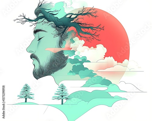 Man, Tree, Sky, Landscape Art