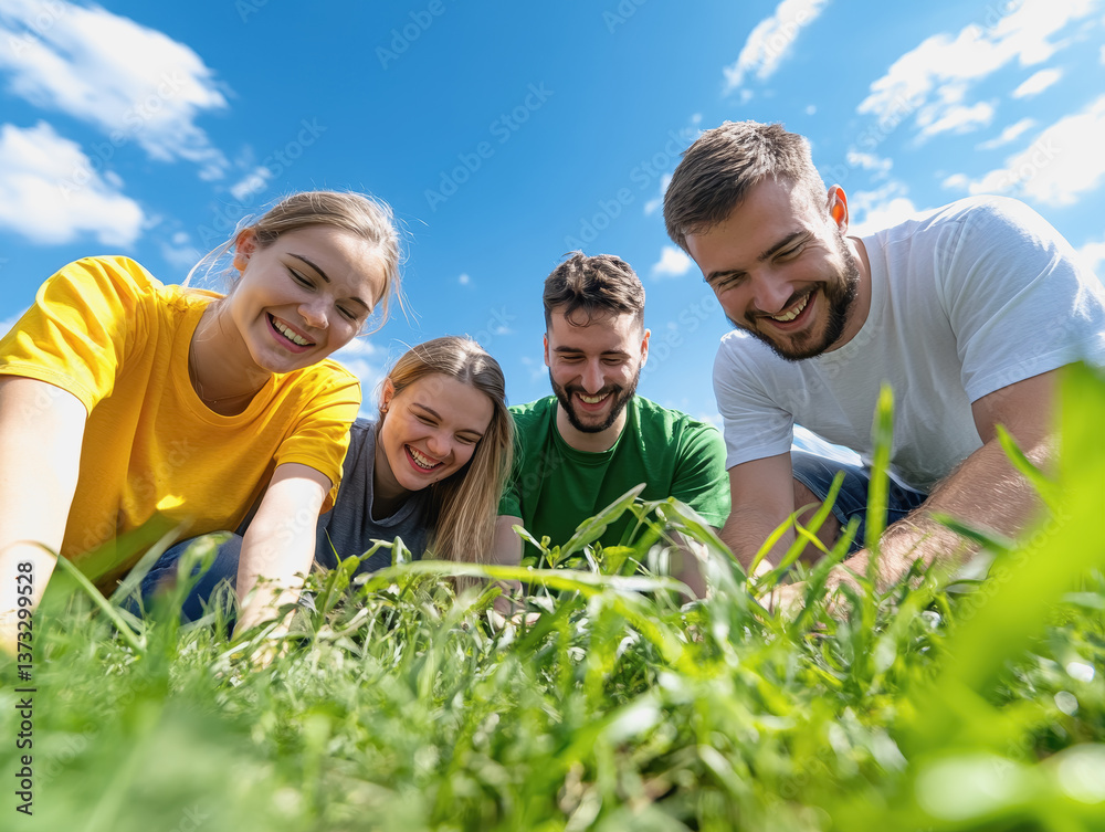 Fototapeta premium Family enjoying a relaxing day laying in the grass surrounded by nature and embracing the beauty of the outdoors