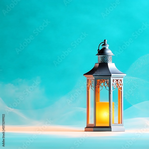 Lantern Light with Teal Background.
