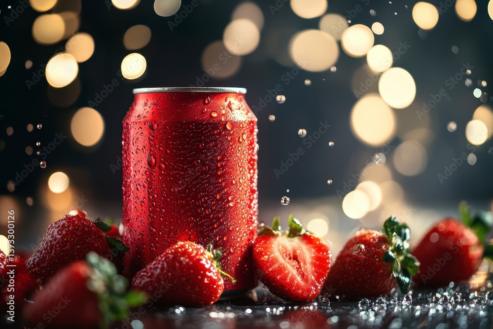 Red Soda Can and Strawberries A Refreshing Summer Still Life