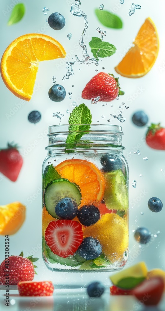 Refreshing Fruit Infused Water in Mason Jar