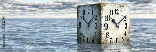 Stone Clock in the Ocean Under a Cloudy Sky photo