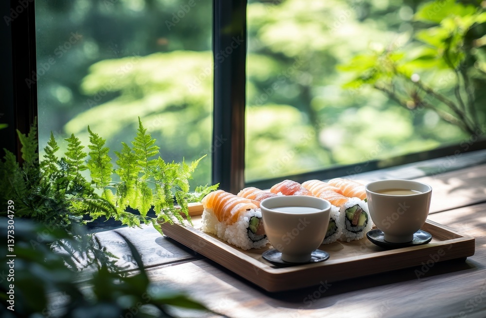 Sushi and Tea by a Sunny Window