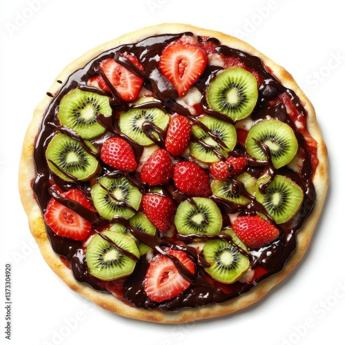 Obraz na płótnie Sweet Fruit Pizza with Chocolate Sauce w salonie