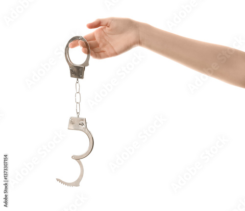 Female hand with handcuffs ...