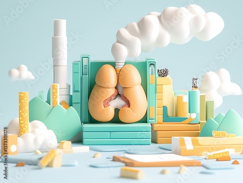 Lungs with Smoke, Pollution, and Cityscape.