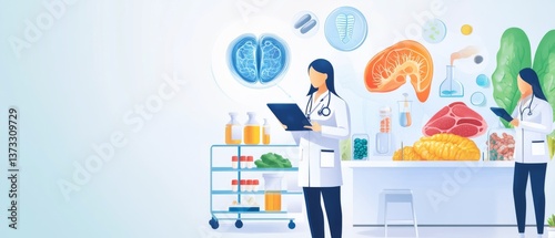 Scientists designing AI powered personalized nutrition systems, high-tech laboratory with real-time genetic data analysis and diet optimization, High-tech style