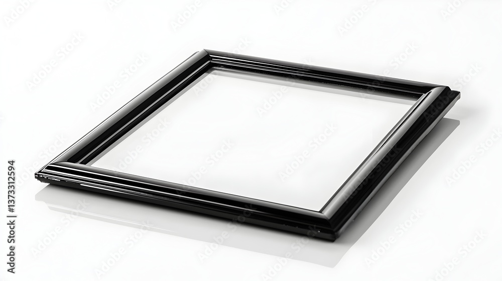 A sleek black picture frame with a minimalist design sits on a white background ready for your artwork or photograph. A sleek black picture frame with a minimalist design sits on a white background ready for your artwork or photograph.
