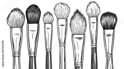Makeup Brushes Sketch with Beauty Tools.