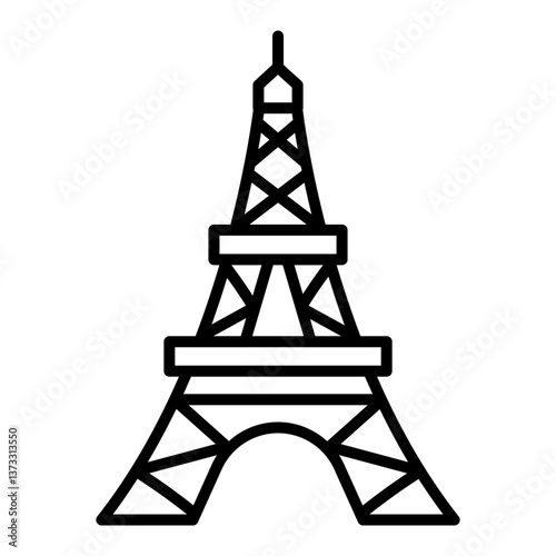 Paris landmark, Eiffel Tower round line vector icon with editable stroke, representing the iconic symbol of Paris, France