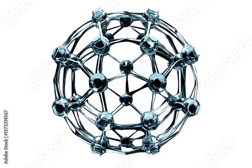 Futuristic 3d of spherical molecular green clear structure representing biotechnology. Scientific technology innovation and advanced nanotechnology. Isolated on cut out PNG or transparent background.