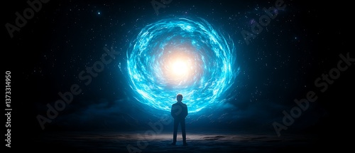 Man Facing Energy Orb Night.