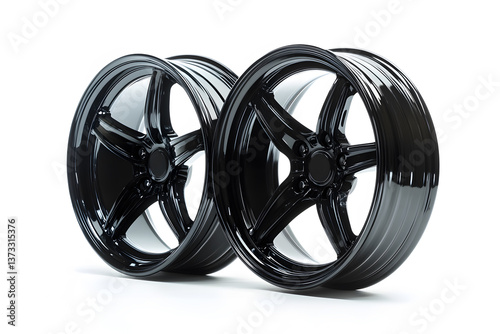 Wheel alloy car wheels rim dark black chrome or mag wheel high on white background. Performance auto part decoration. Transport vehicles transportation. Car accessories. 