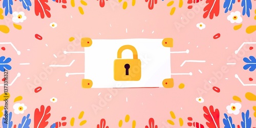 An illustrated padlock, rep...