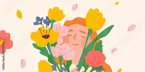 An illustrated woman basks ...