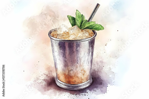 Iced mint julep cocktail drink in metal cup