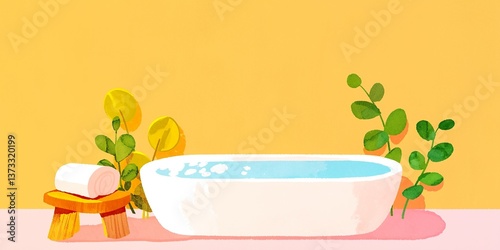 A relaxing bathtub, plants,...