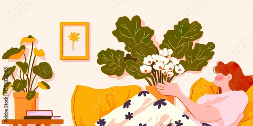 A person relaxes with flowe...