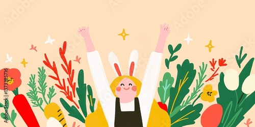 A cheerful person, dressed ...
