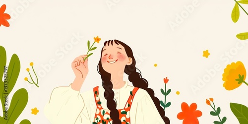 A joyful girl with braided ...