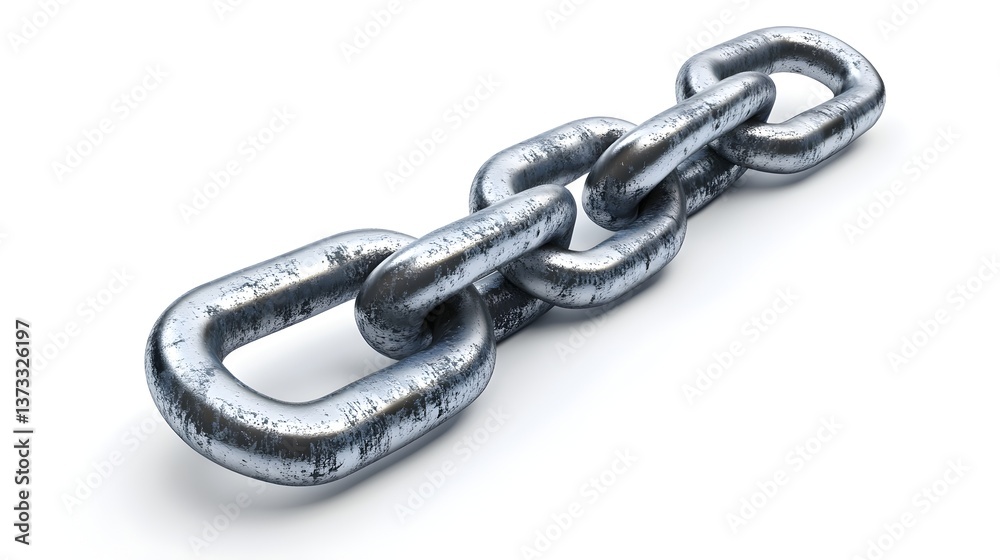 Obraz premium A close-up shot reveals a weathered metallic chain with three interconnected links against a stark white background.