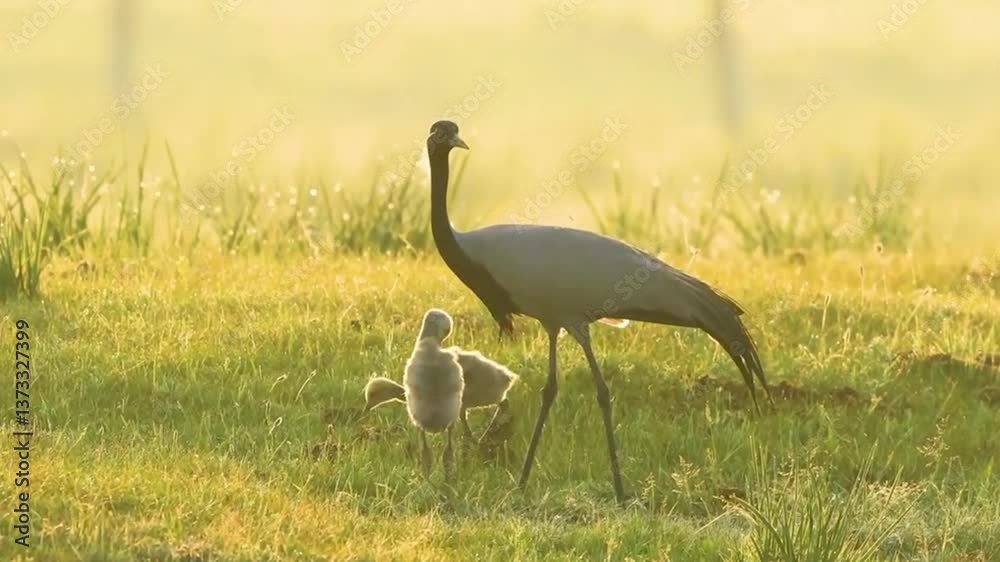 A  Demoiselle Crane and her baby 