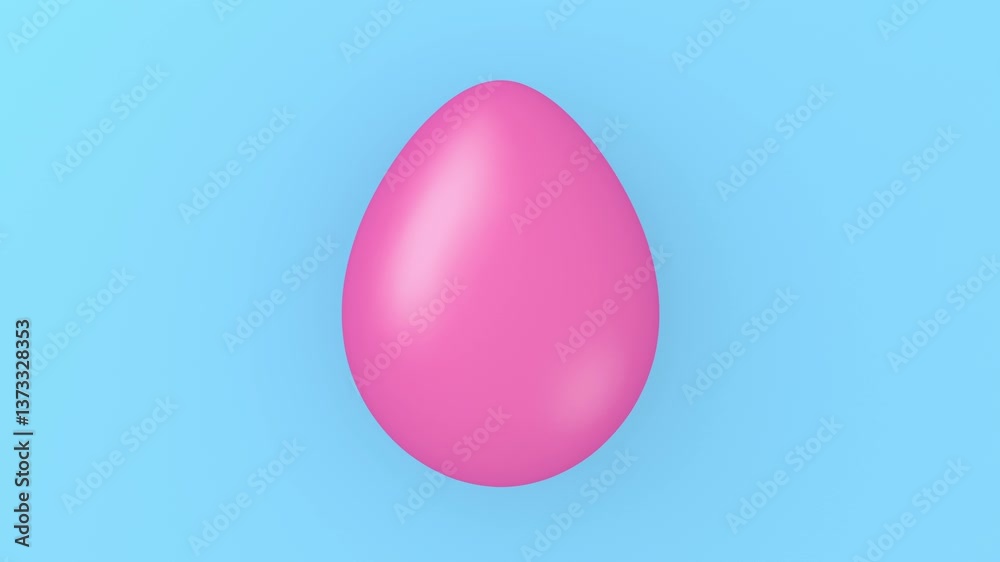 Single pink Easter Egg rolling over blue background cracking open the delicate eggshell. Easter egg shell bursting apart and breaking like a hatching egg. 3d render animation with alpha channel.