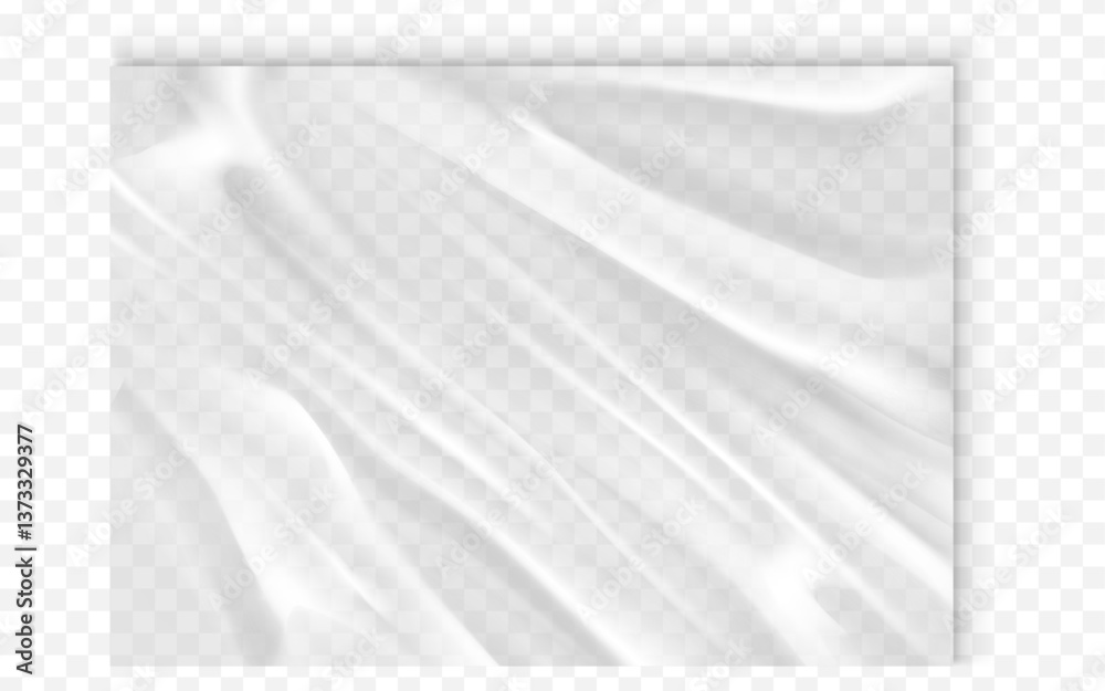 Transparent plastic wrap texture, digital design.  Wrinkled surface, light refraction effect.  Overlay for mockups, realistic material rendering.
