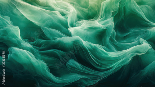 mesmerizing abstract digital artwork featuring flowing emerald green textures that evoke sense of tranquility and depth