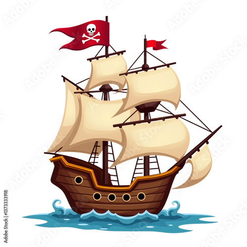 simple cartoon pirate ship adventure vector illustration transparent background isolated