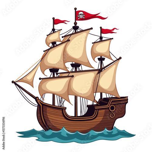 simple cartoon pirate ship adventure vector illustration transparent background isolated