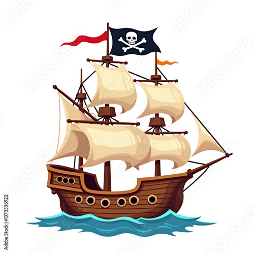 simple cartoon pirate ship adventure vector illustration transparent background isolated
