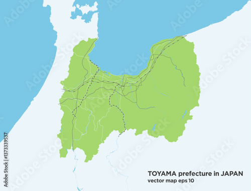 日本の富山県のシンプルな緑色のロードマップ