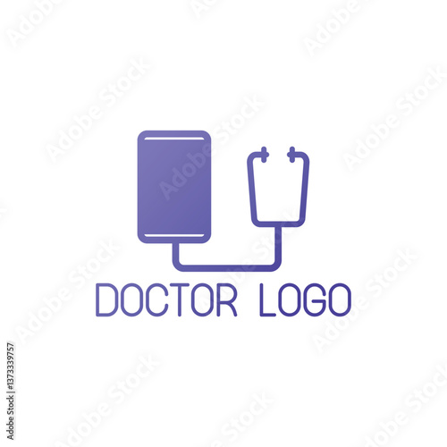 Medical technology logo design.  A simple, connected smartphone and stethoscope image representing modern healthcare