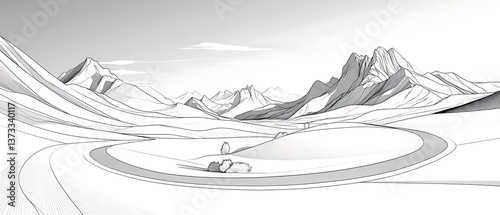 Mountain Road Scene Sketch