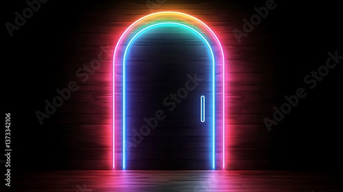Neon Arch Doorway with Dark Room.