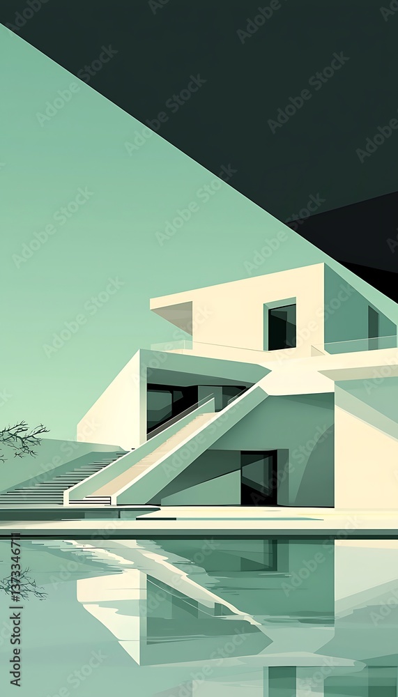 Fototapeta premium Modern House with Pool, and Minimalist Design.