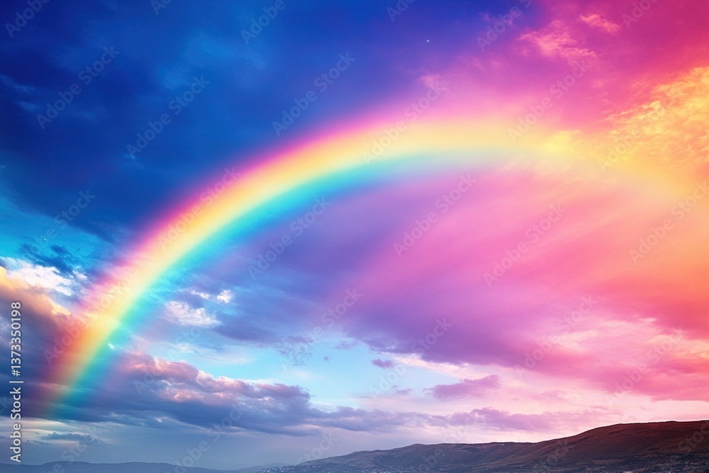 Mesmerizing display of a resplendent rainbow gracefully curving over a majestic plateau adorned with vibrant hues that dance against celestial canvas evoking a profound sense of optimism and awe showc Mesmerizing display of a resplendent rainbow gracefully curving over a majestic plateau adorned with vibrant hues that dance against celestial canvas evoking a profound sense of optimism and awe showc