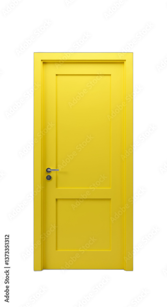Minimalist interior design showcasing a striking yellow door on white background Minimalist interior design showcasing a striking yellow door on white background