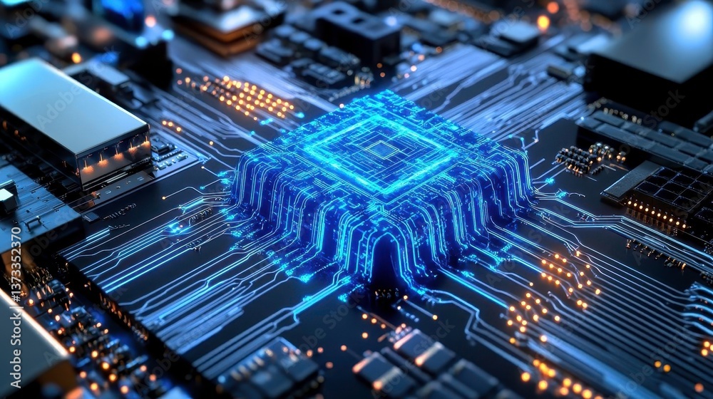 Fototapeta premium Glowing Circuit Board CPU Technology - Artificial Intelligence (AI)